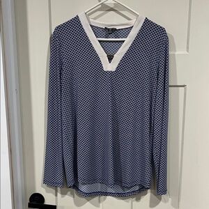 Jones New York Navy Geometric Long Sleeve Top